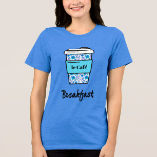 Morgonkaffe i en blå Blommigt Kopp T Shirt