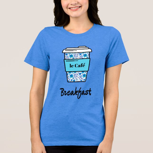 Morgonkaffe i en blå Blommigt Kopp T Shirt (Framsida)