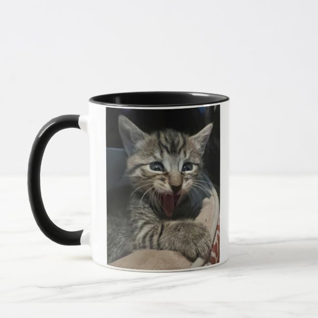 Morgonkaffe. Katt Humor. Katt kaffemug. Mugg (Vänster)