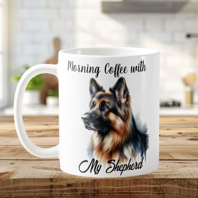 Morgonkaffe med min Shepherd Modern Kaffemugg (Elegant Watercolor Art, Front View)