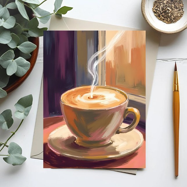 Morgonkaffe | Vattenfärg kaffekopp Vykort (Skapare uppladdad)