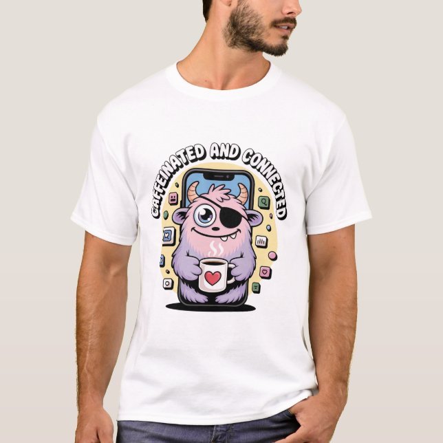 Morgonkaffemonster Kawaii Rolig T Shirt (Framsida)