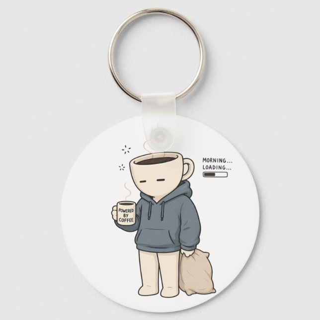 Morgonladdning Drivs Av Kaffe Roligt Kaffe Kärlek Nyckelring (Framsida)