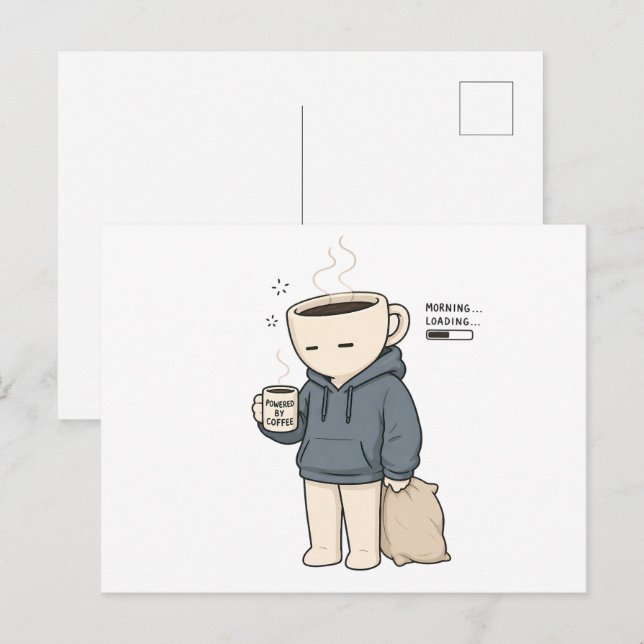 Morgonladdning Drivs Av Roligt Kaffe Kärlek Vykort (Fram/baksida)