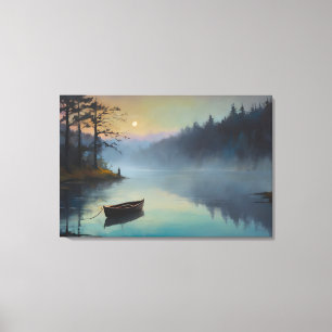 Morgonlandskap i en flod i en mistskog canvastryck