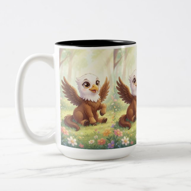 Morgonmagi med en Baby Eagorse Två-Tonad Mugg (Vänster)