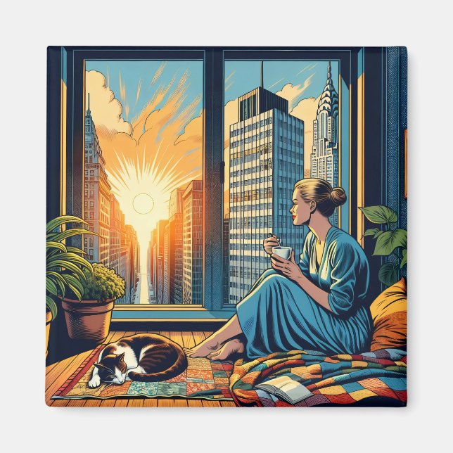 Morgontid i staden | Kvinnliga reflekterande Magnet (Framsidan)