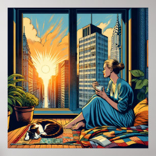 Morgontid i staden Kvinnliga reflekterande Poster
