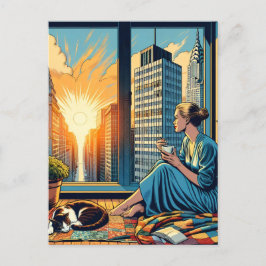 Morgontid i staden | Kvinnliga reflekterande Vykort