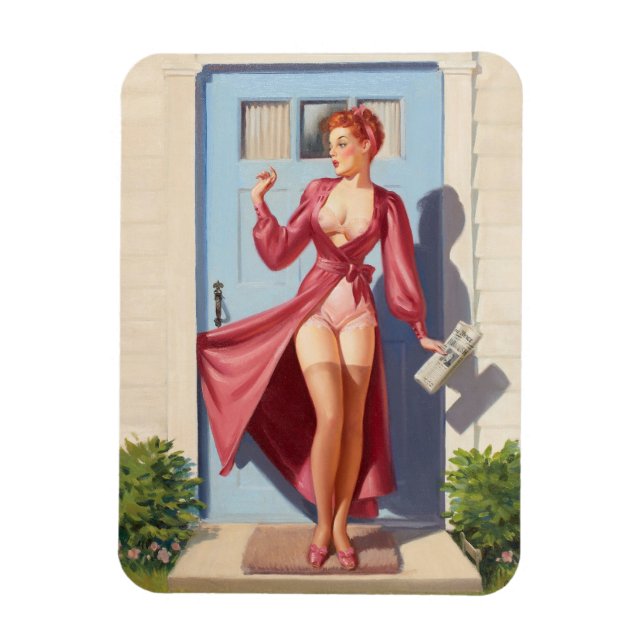 Morgontidning Pin-Up Flicka Magnet (Vertikal)