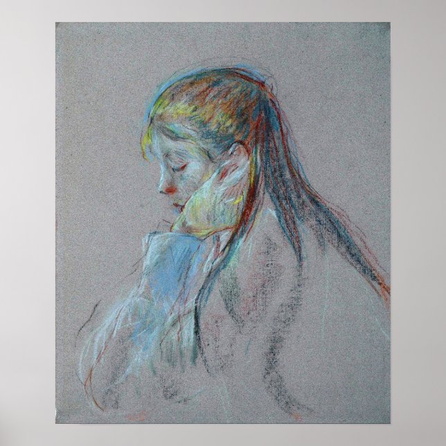 Morisot - flicka med lång hår 1890 poster (Framsidan)