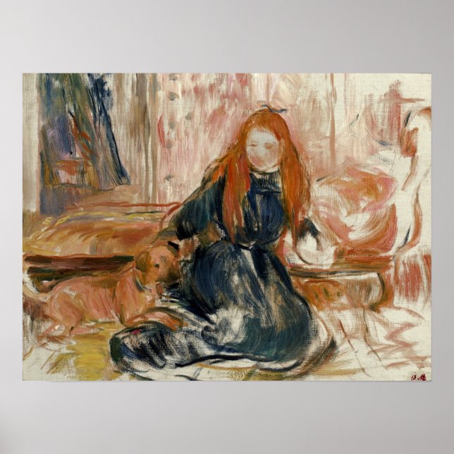 Morisot - Flickan spelar med Hund 1892 Poster (Framsidan)