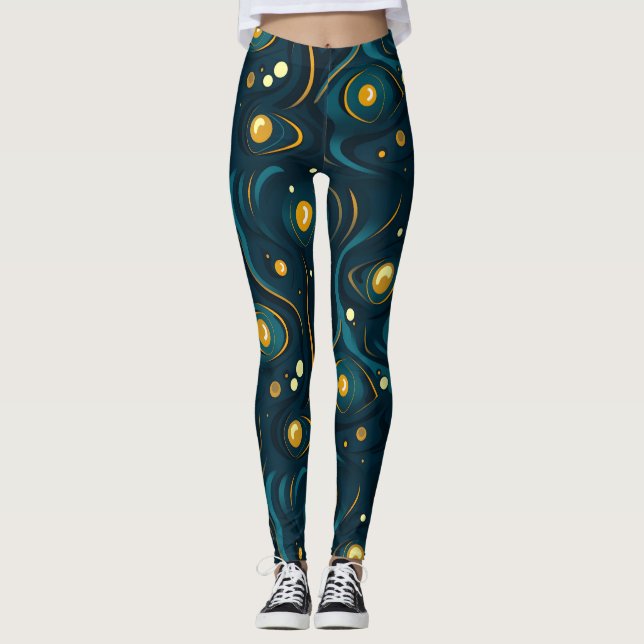 Mörk Abstrakt Cosmic Mönster Leggings (Framsida)