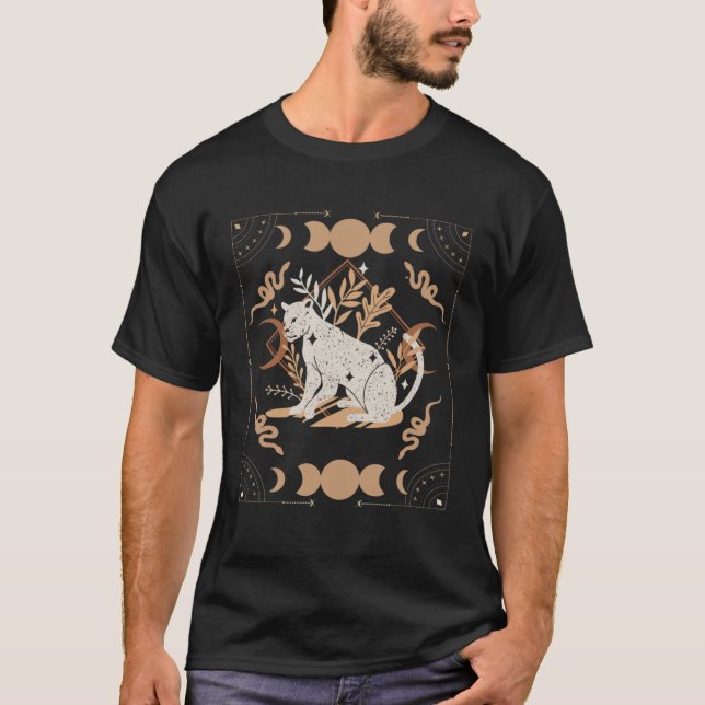 Mörk Academia Aesthetic Celestial Boho Tarot Leopa T Shirt (Framsida)