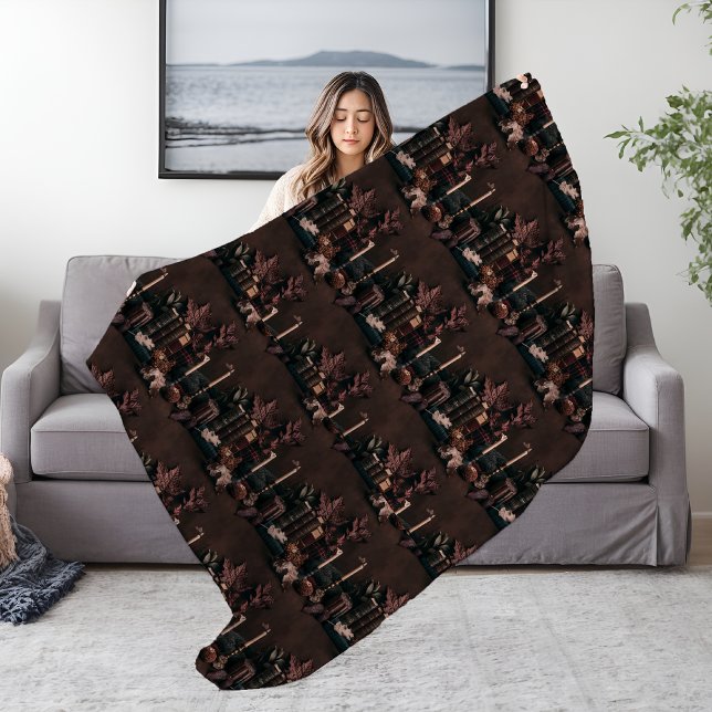 Mörk Academia Autumn Bokar Mönster Fleecefilt (Dark Academia Autumn Books Pattern Fleece Blanket)