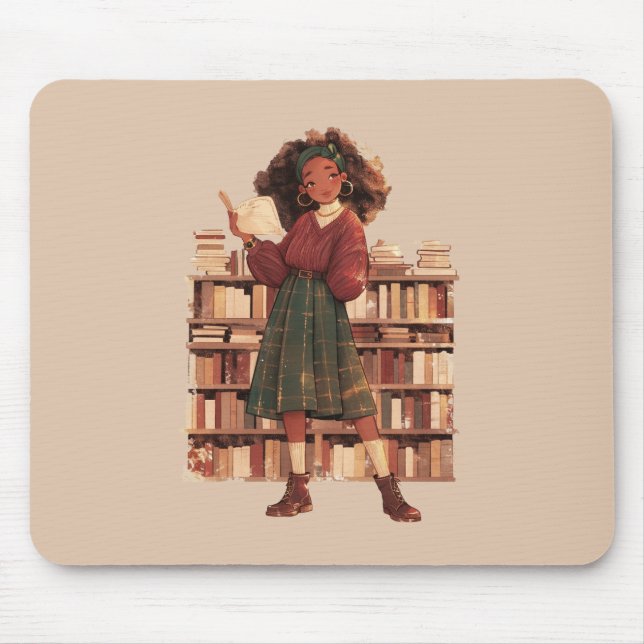 Mörk Academia Black Girl Bibliotek Musmatta (Framsidan)
