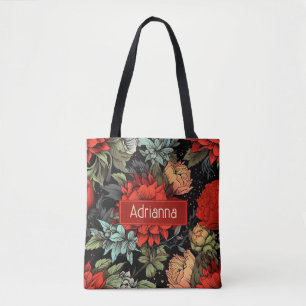 Mörk Academia Maximalist Red Dahlia Blommigt Tygkasse