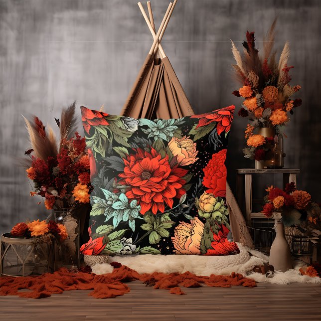 Mörk Academia Maximalist Red Dahlia Dekorativ kudd Kudde (Skapare uppladdad)