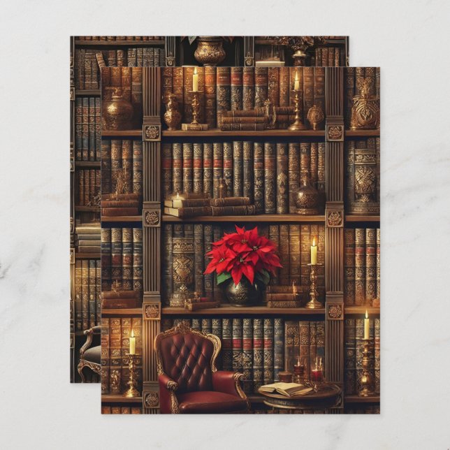 Mörk Academia Poinsettia Bookshelf Scrapbook Pappe (Fram/baksida)
