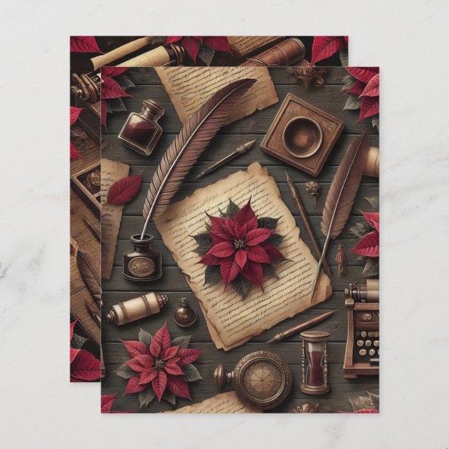 Mörk Academia Poinsettia Desk Scrapbook Papper (Fram/baksida)