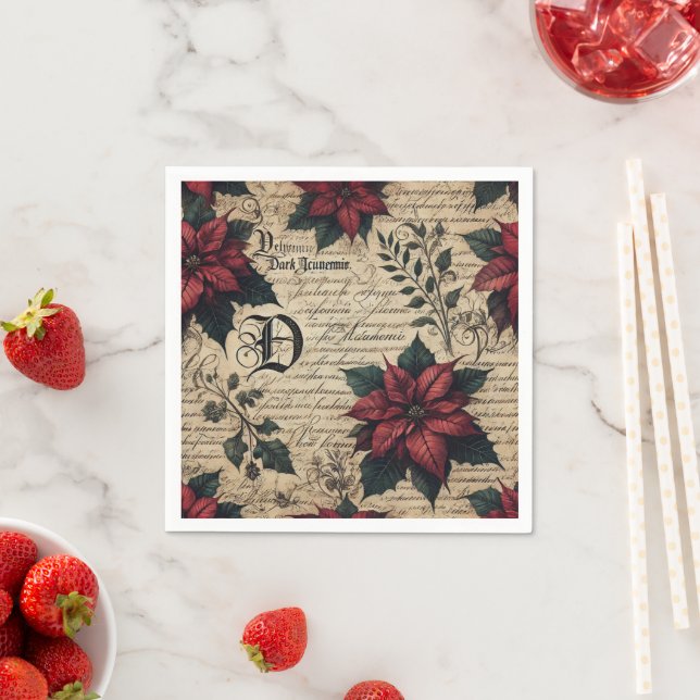 Mörk Academia Poinsettia Parchment Decoupage Pappersservett (Insitu)