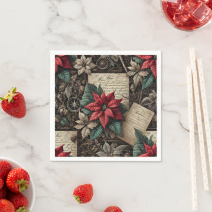 Mörk Academia Poinsettia Stationery Decoupage Pappersservett