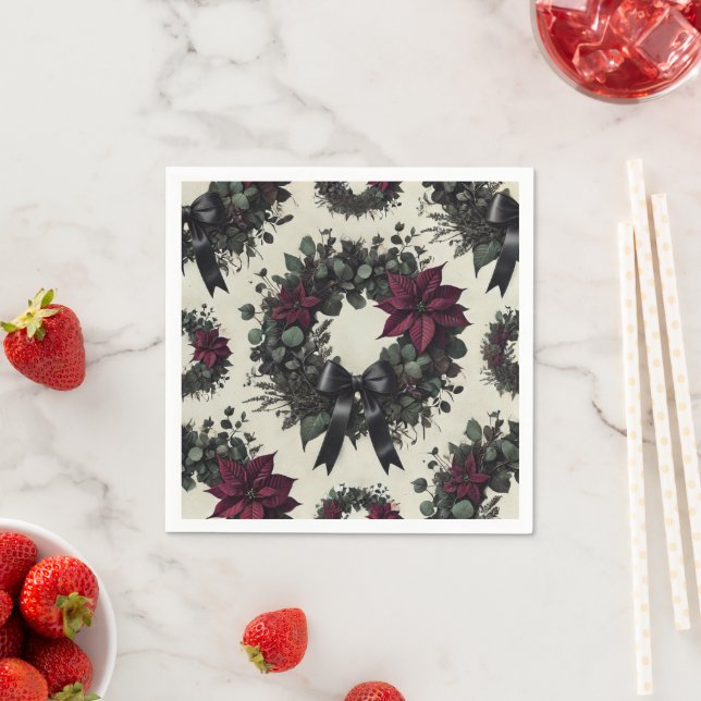 Mörk Academia Poinsettias Wreaths Decoupage Papper Pappersservett (Insitu)