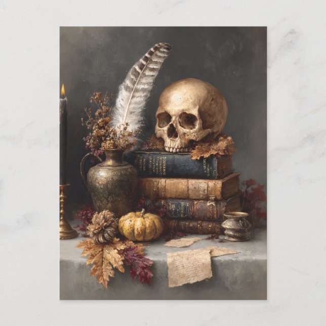 Mörk Academia still Life with Skull Vykort (Framsida)