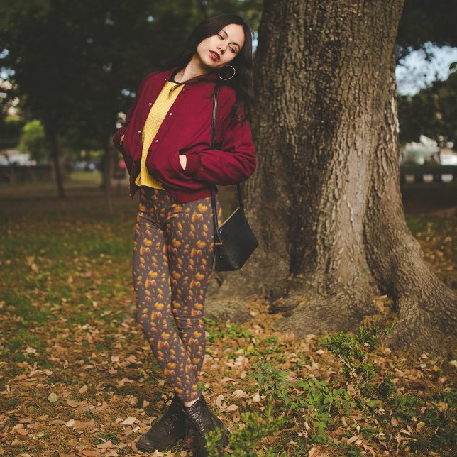 Mörk Acorns Höst löv Grått Leggings (Skapare uppladdad)