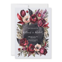 Mörk Aesthetic Blommigt Save Date - Red & Black