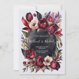 Mörk Aesthetic Blommigt Save Date - Red & Black Inbjudningar