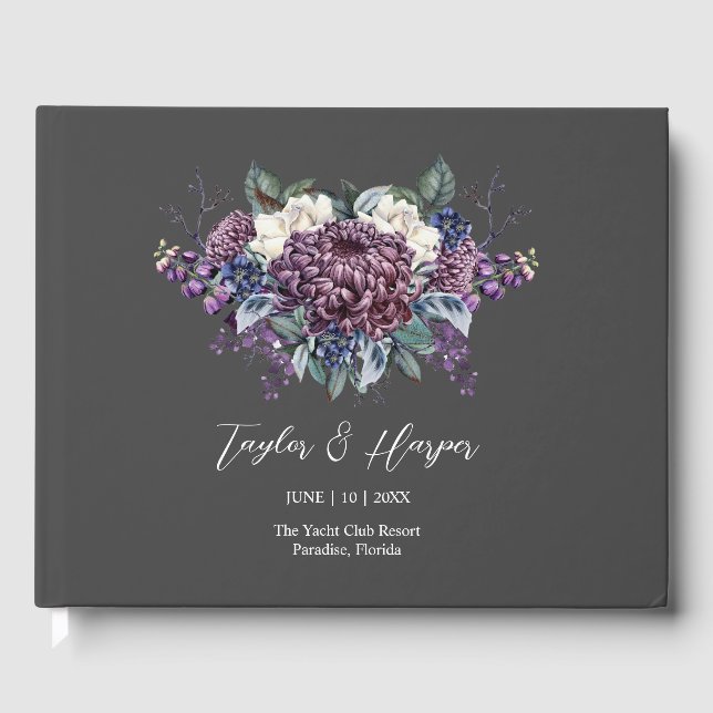 Mörk Aesthetic Goth Bröllop Bouquet Gästböcker (Framsida)