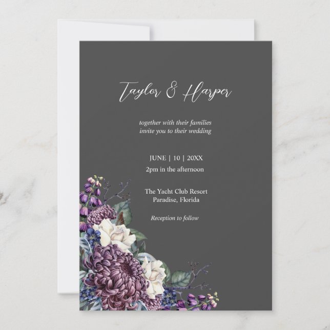 Mörk Aesthetic Goth Bröllop Bouquet Inbjudningar (Framsida)