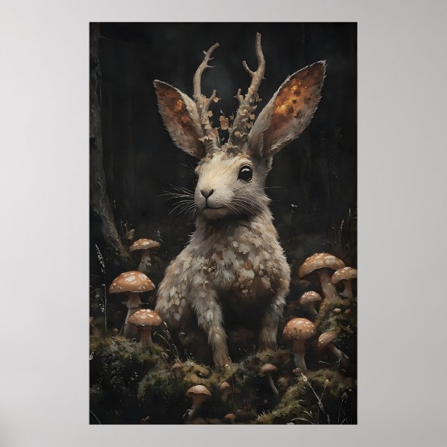 Mörk Akademi Jackalope Print, Dyster Skogskärna Poster (Framsidan)