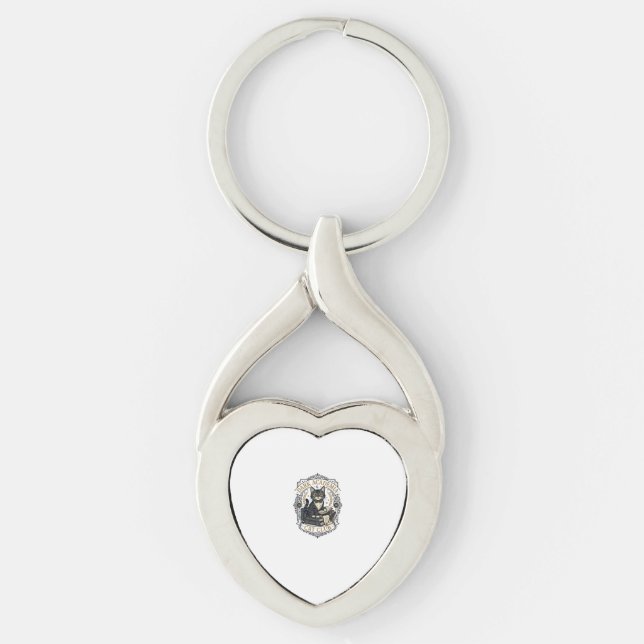 Mörk Akademi Katt Katt Pappa Presentidé - Mörk Aka Twisted Heart Silverfärgad Nyckelring (Framsidan)