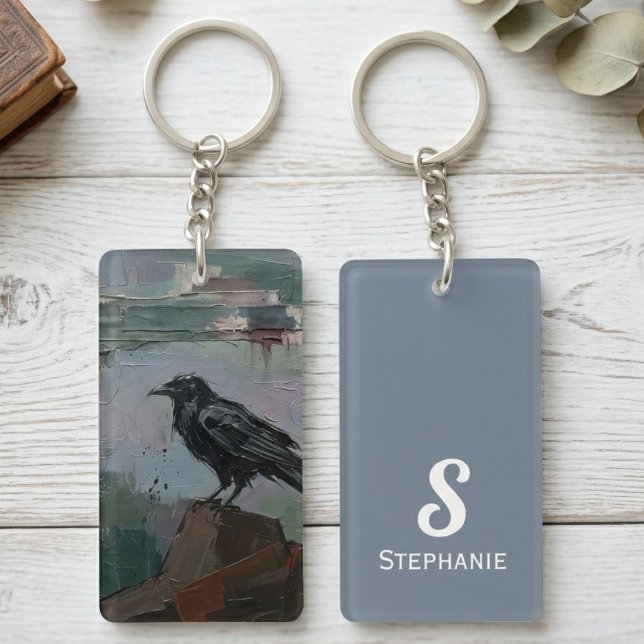 Mörk Akademi Korp Svart Gothic Stil (Moody gothic raven art keychain for the dark academia fan — a unique birthday gift for bird lovers.)