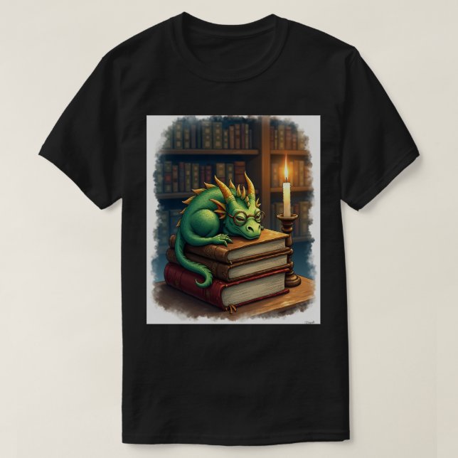 Mörk Akademi Läsning Drak Sticker Bokälskare Ärm T Shirt (Design framsida)
