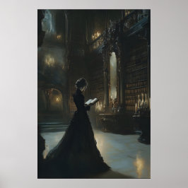 Mörk akademisk biblioteksväggskunst gotisk viktori poster