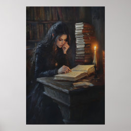 Mörk akademisk flicka som läser konst gotisk bibli poster