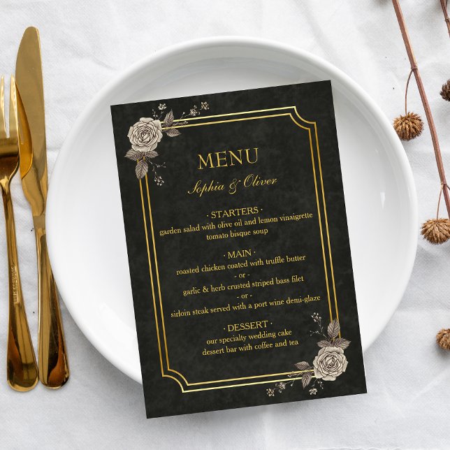 Mörk Akademisk Gotisk Elegant Bröllopsmeny Meny (Skapare uppladdad)