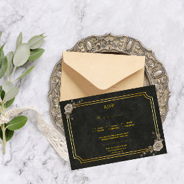 Mörk akademisk gotisk svart guld elegant bröllop OSA kort