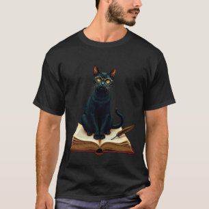 Mörk akademisk kattläsgesällskap läderbok Quill T Shirt