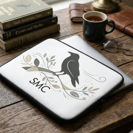 Mörk Akademisk Korp Kråka Blommig Födelsedagsprese Laptop Fodral