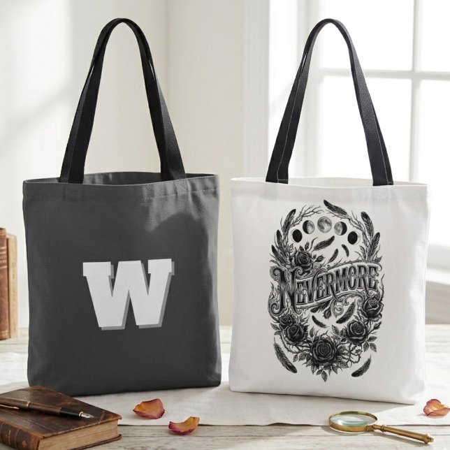 Mörk akademisk kråka floral boklig gotisk tygkasse (Dark academia raven book tote bag)