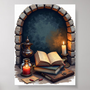 Mörk akademisk läshörna Booktok gotisk bibliotek Poster