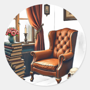 Mörk akademisk läshörna Vintageböcker Ljus St Runt Klistermärke