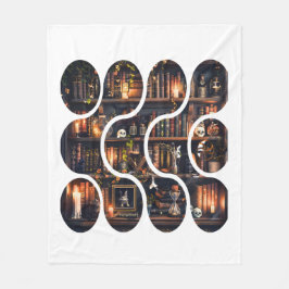 Mörk Akademisk Magisk Bokhylla Vintage Design Fleecefilt