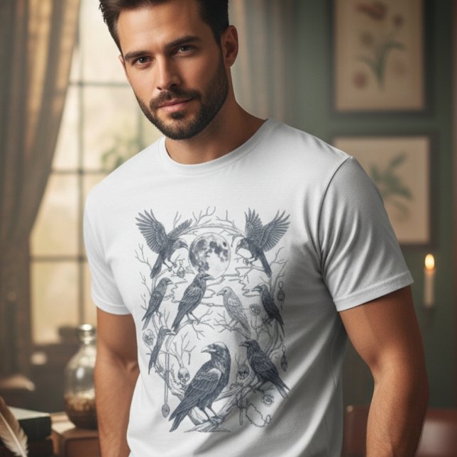 Mörk akademisk månliten korp gotisk grafik t shirt (Gothic raven tshirt
)