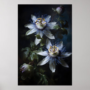 Mörk akademisk passionsblomma tryck, gotisk blomst poster