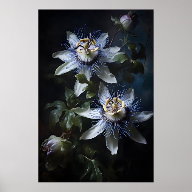 Mörk akademisk passionsblomma tryck, gotisk blomst poster (Framsidan)